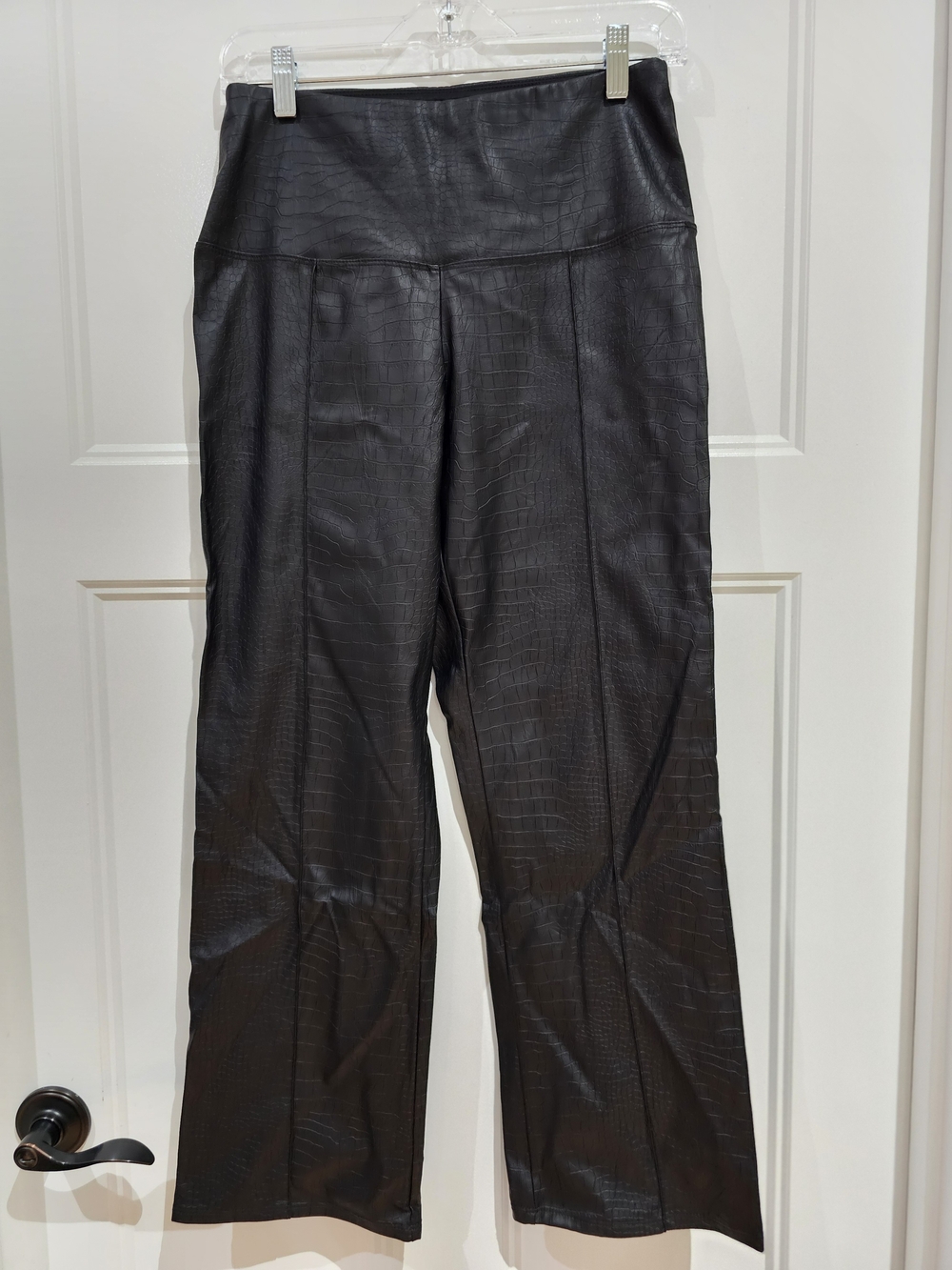 Black Croc-Embossed Wide-Leg Faux Leather Pants, NWT